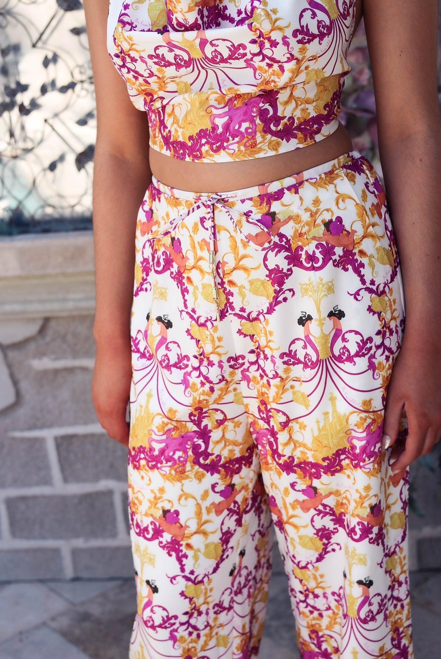 custom mermaid print wide legs pants
