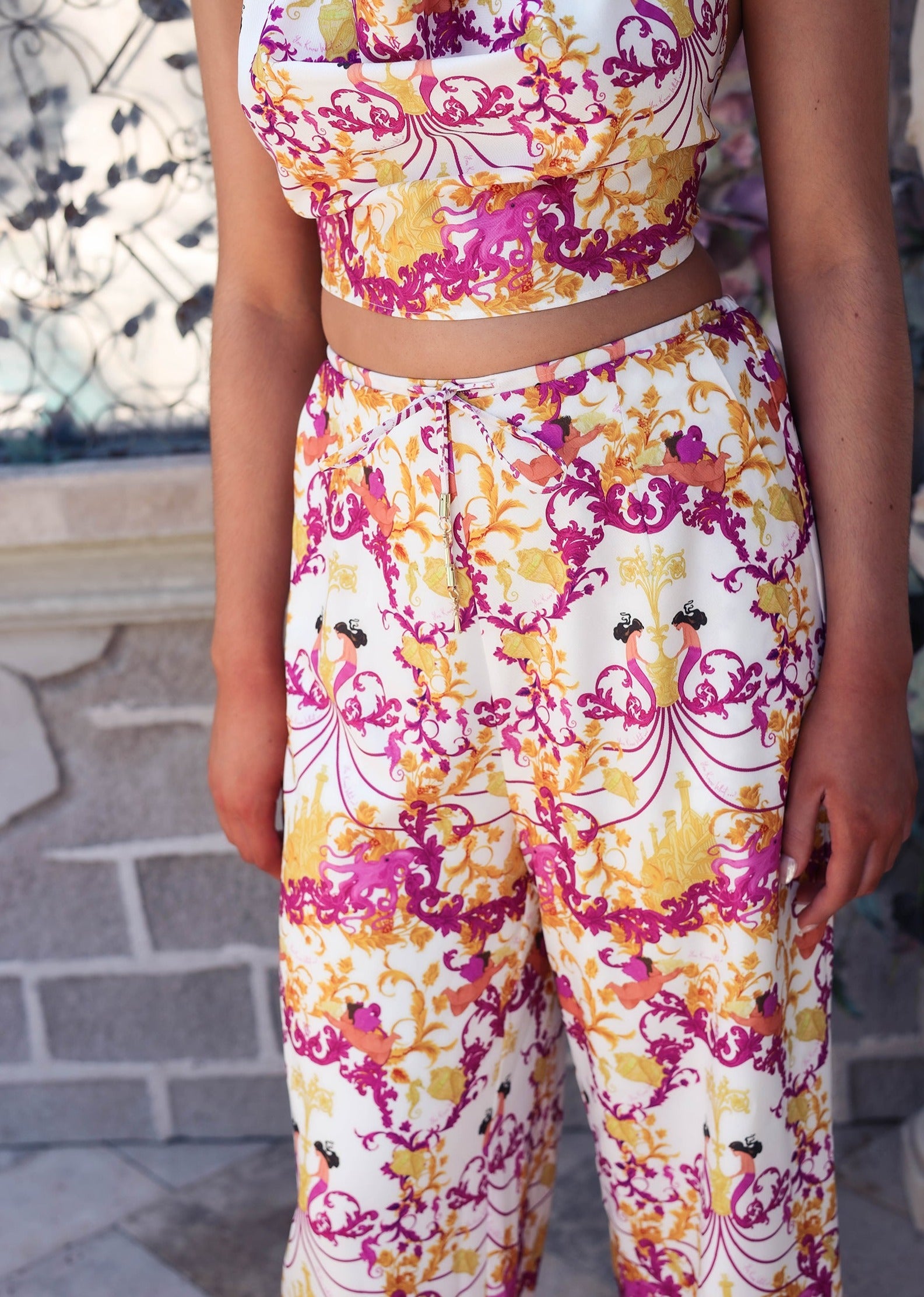 custom mermaid print wide legs pants 