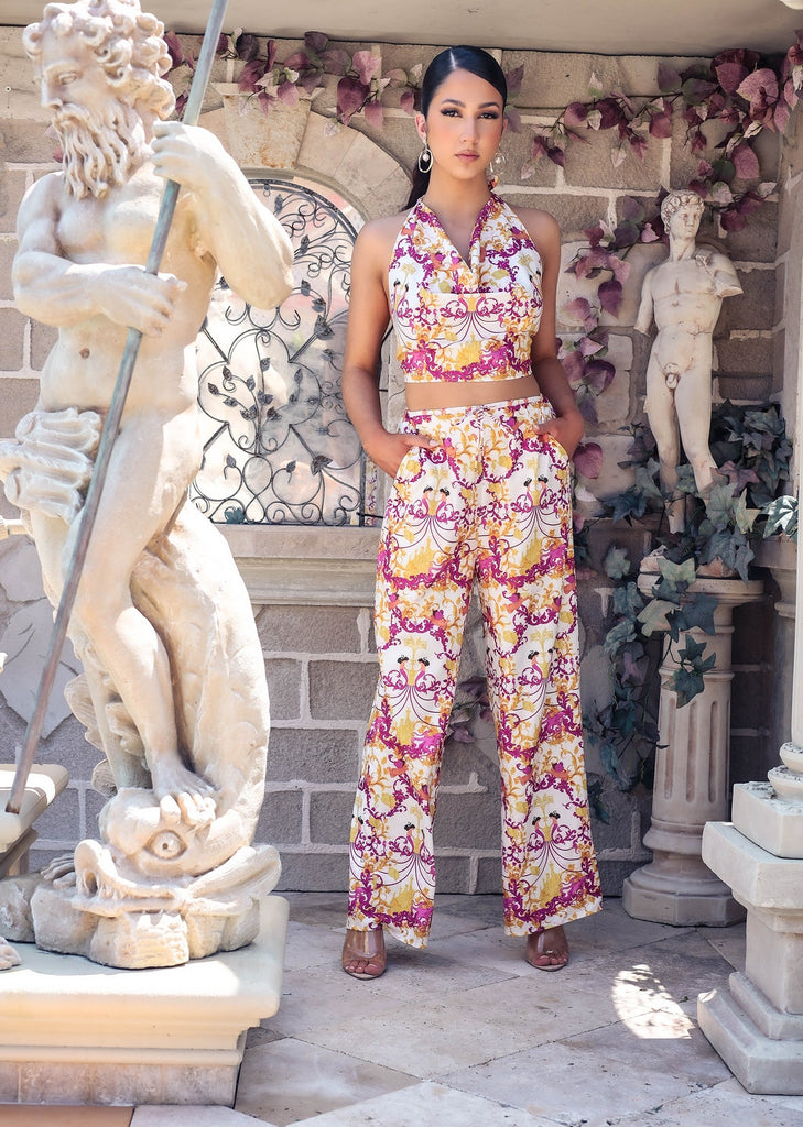 custom mermaid print wide legs pants 